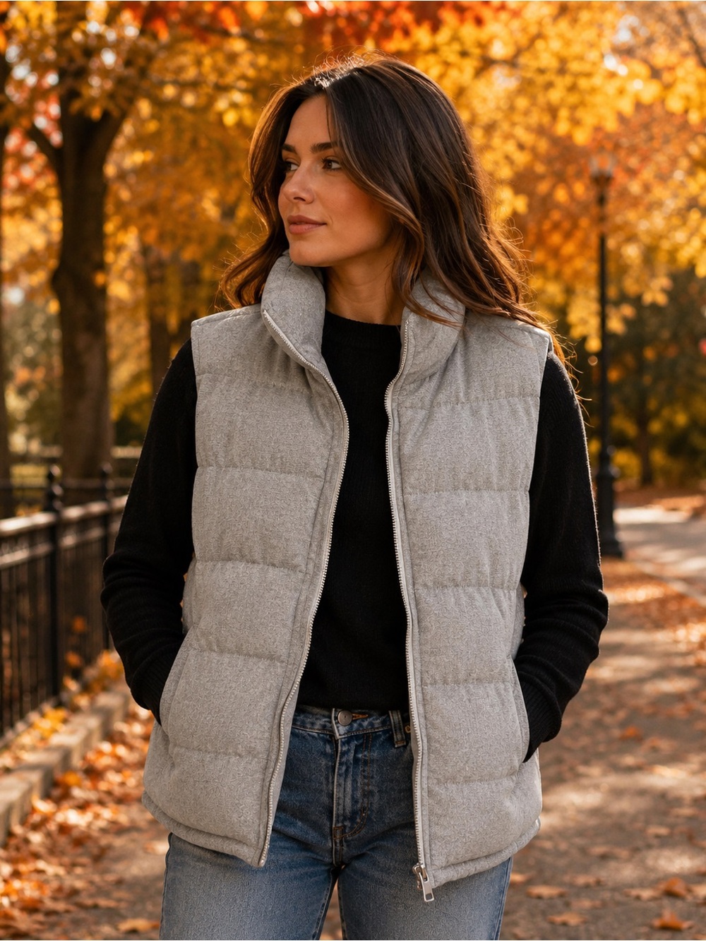 Old Navy Light Gray Fleece-Lined Vest
